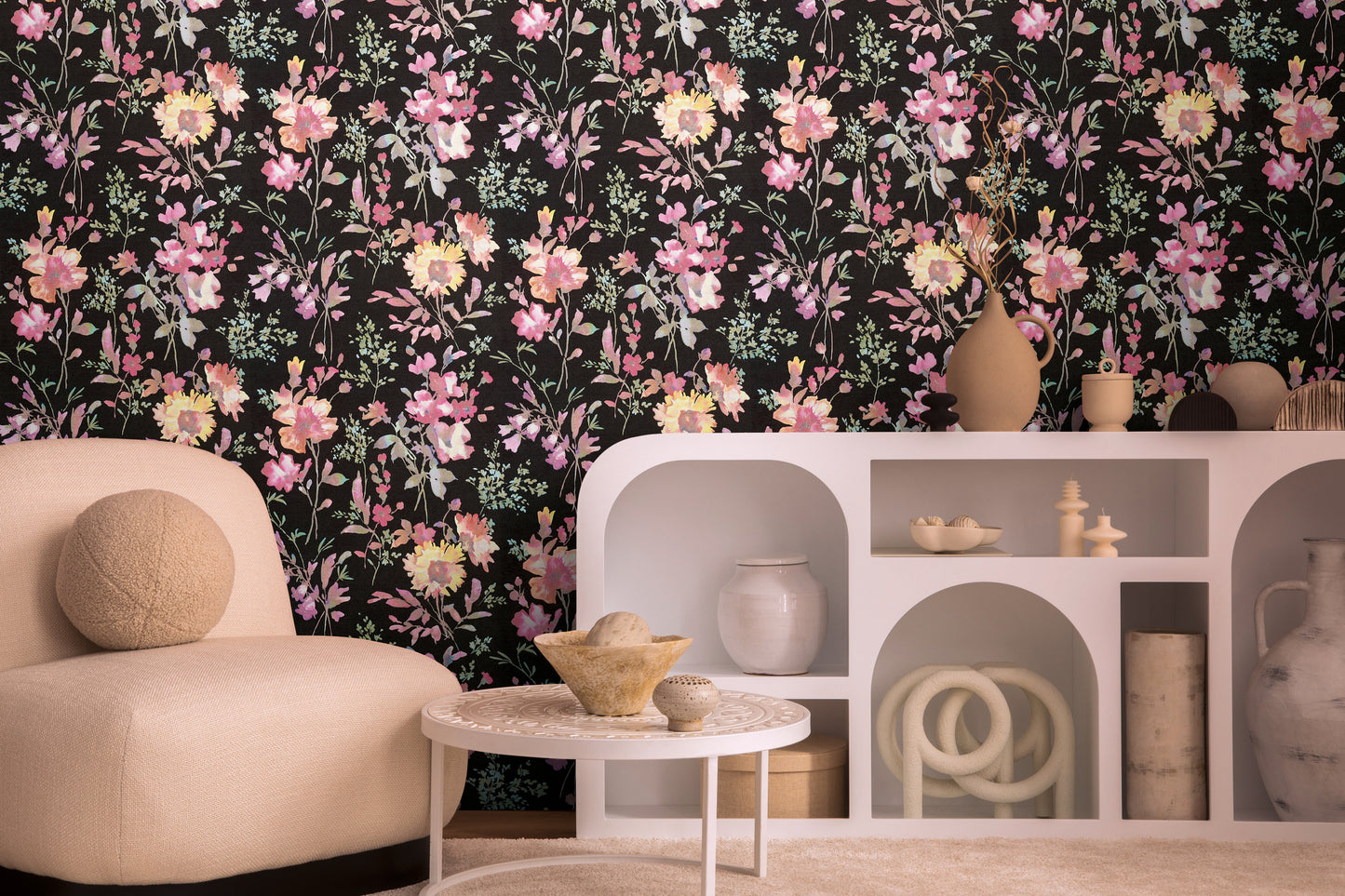 Livingwalls CosmoLiving Petal Poetry-Unfold Blüten Schwarz - 10,05 m x 0,53 m
