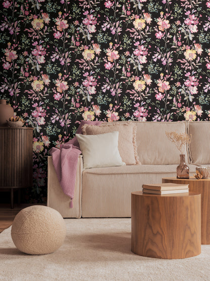 Livingwalls CosmoLiving Petal Poetry-Unfold Blüten Schwarz - 10,05 m x 0,53 m
