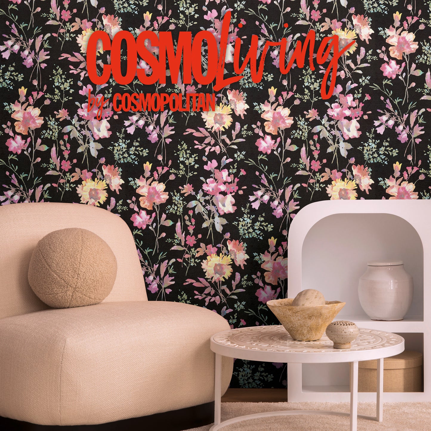 Livingwalls CosmoLiving Petal Poetry-Unfold Blüten Schwarz - 10,05 m x 0,53 m
