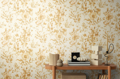 Livingwalls CosmoLiving Petal Poetry-Unfold Blüten Gold - 10,05 m x 0,53 m