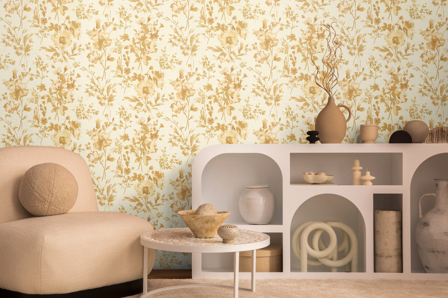 Livingwalls CosmoLiving Petal Poetry-Unfold Blüten Gold - 10,05 m x 0,53 m