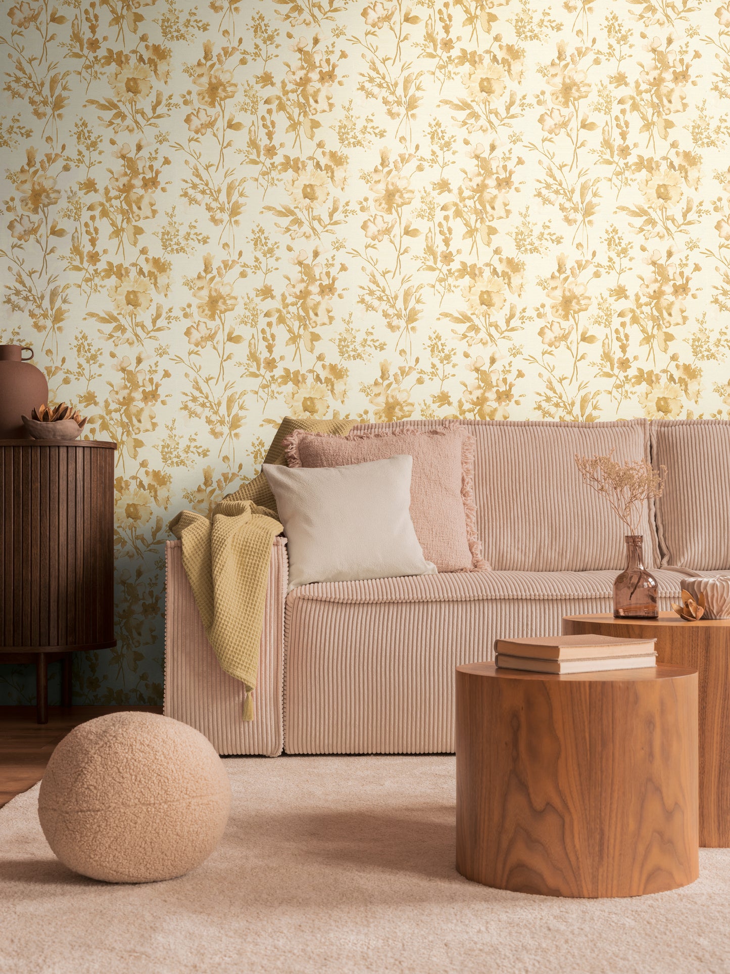 Livingwalls CosmoLiving Petal Poetry-Unfold Blüten Gold - 10,05 m x 0,53 m