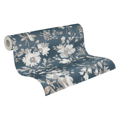 Livingwalls CosmoLiving Petal Poetry-Unfold Blüten Blau Metallic - 10,05 m x 0,53 m