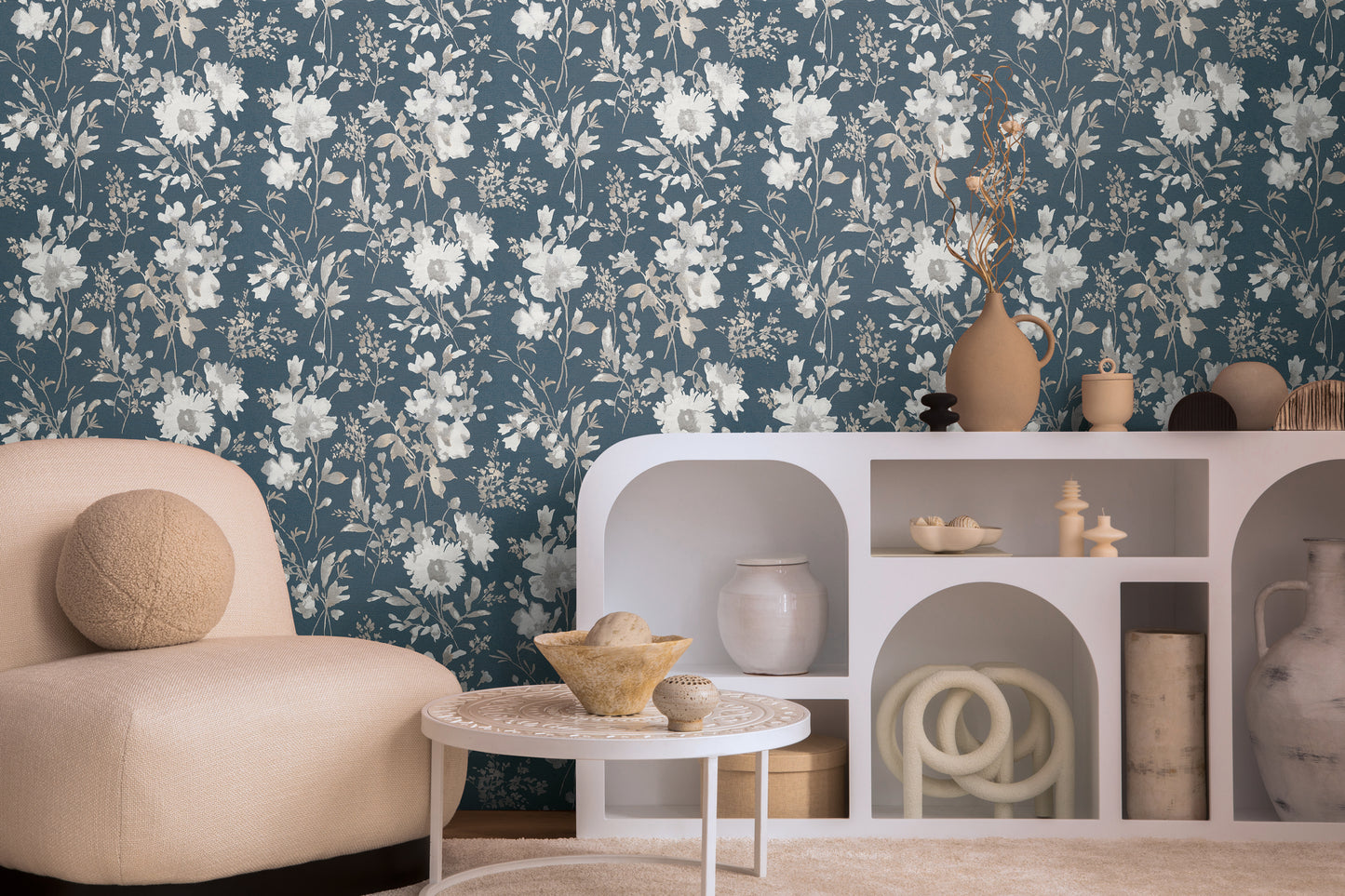 Livingwalls CosmoLiving Petal Poetry-Unfold Blüten Blau Metallic - 10,05 m x 0,53 m