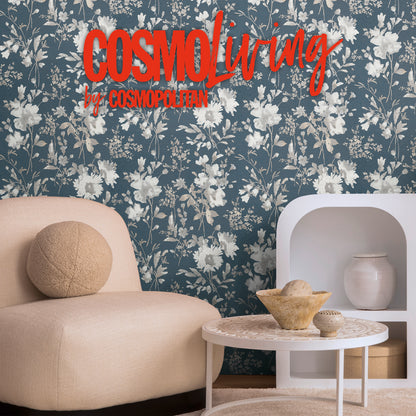Livingwalls CosmoLiving Petal Poetry-Unfold Blüten Blau Metallic - 10,05 m x 0,53 m