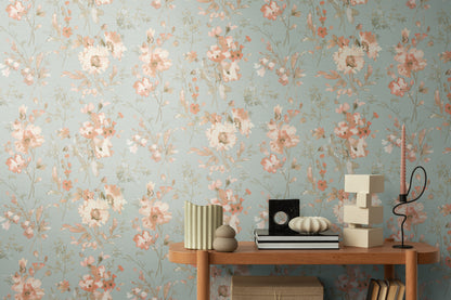 Livingwalls CosmoLiving Petal Poetry-Unfold Blüten Blau Orange - 10,05 m x 0,53 m