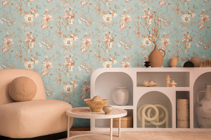 Livingwalls CosmoLiving Petal Poetry-Unfold Blüten Blau Orange - 10,05 m x 0,53 m