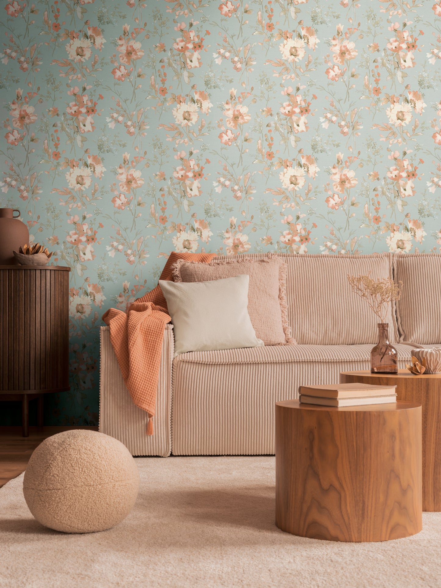 Livingwalls CosmoLiving Petal Poetry-Unfold Blüten Blau Orange - 10,05 m x 0,53 m