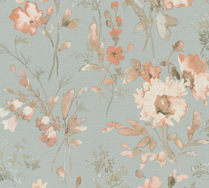Livingwalls CosmoLiving Petal Poetry-Unfold Blüten Blau Orange - 10,05 m x 0,53 m