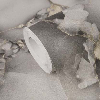 Mustertapete Marmor-Optik Taupe & Gold - 10,05 m x 0,53 m