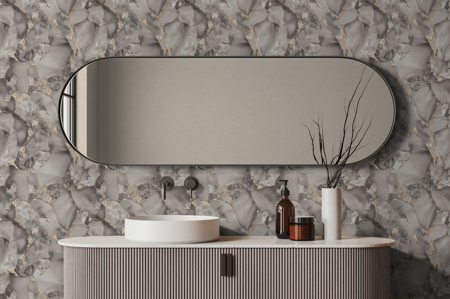 Mustertapete Marmor-Optik Taupe & Gold - 10,05 m x 0,53 m