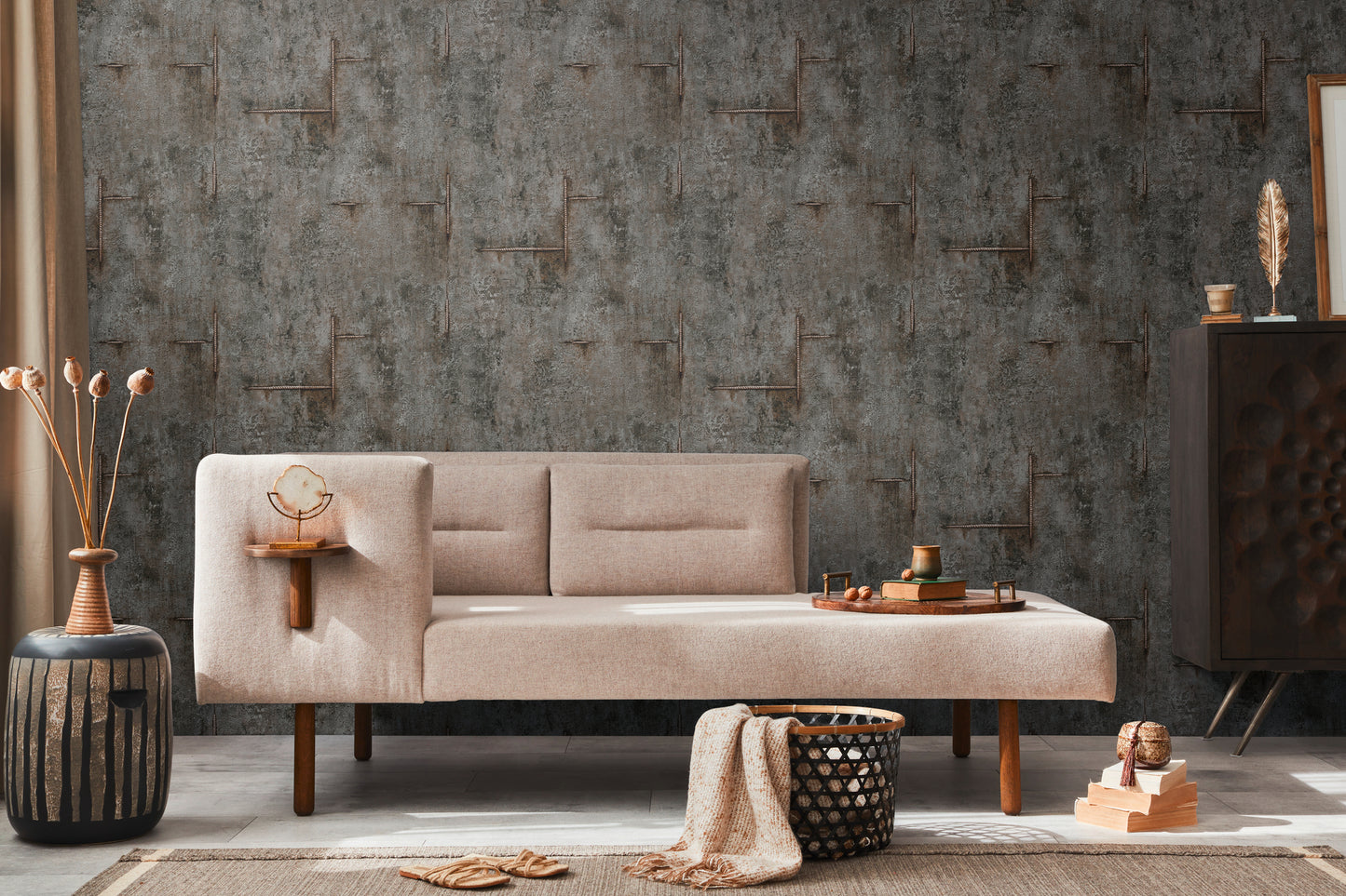 Livingwalls CosmoLiving Graphite Groove-Edge Industrial Schwarz - 10,05 m x 0,53 m