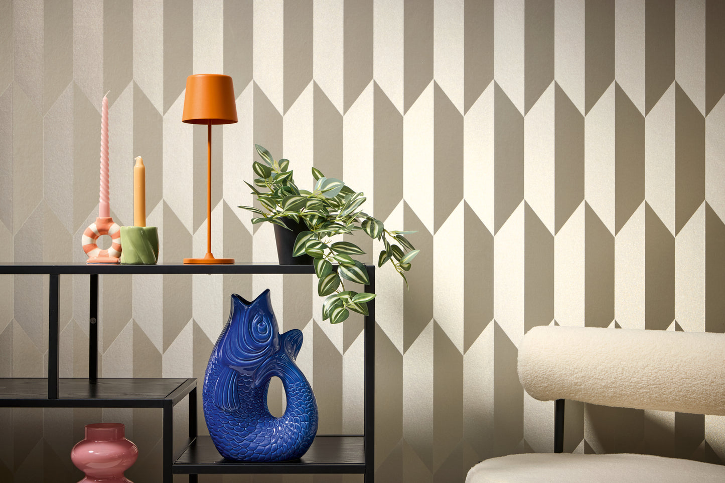 Livingwalls CosmoLiving Graphic Groove-Playful geometrisch Champagner - 10,05 m x 0,53 m