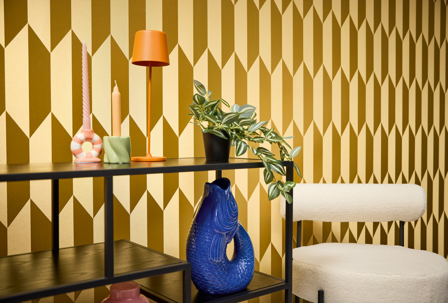 Livingwalls CosmoLiving Graphic Groove-Playful geometrisch Gold - 10,05 m x 0,53 m