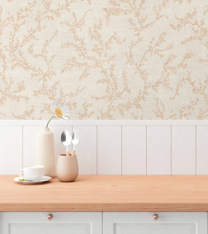 Mustertapete Blätterranken Rosé - 10,05 m x 0,53 m