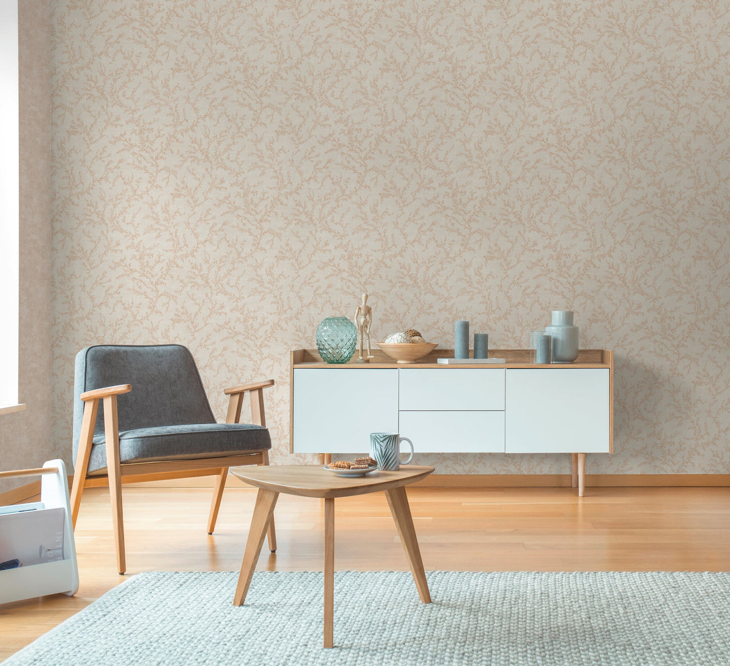 Mustertapete Blätterranken Rosé - 10,05 m x 0,53 m