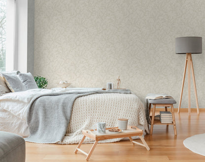 Mustertapete Zarte Blattranken Hellbeige - 10,05 m x 0,53 m