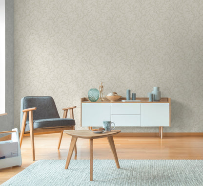 Mustertapete Zarte Blattranken Hellbeige - 10,05 m x 0,53 m
