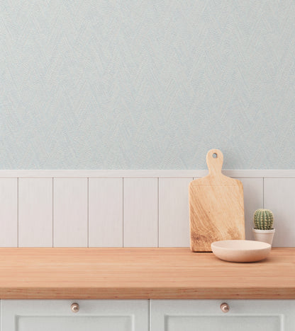 Mustertapete Fischgrät-Weboptik Pastellblau - 10,05 m x 0,53 m