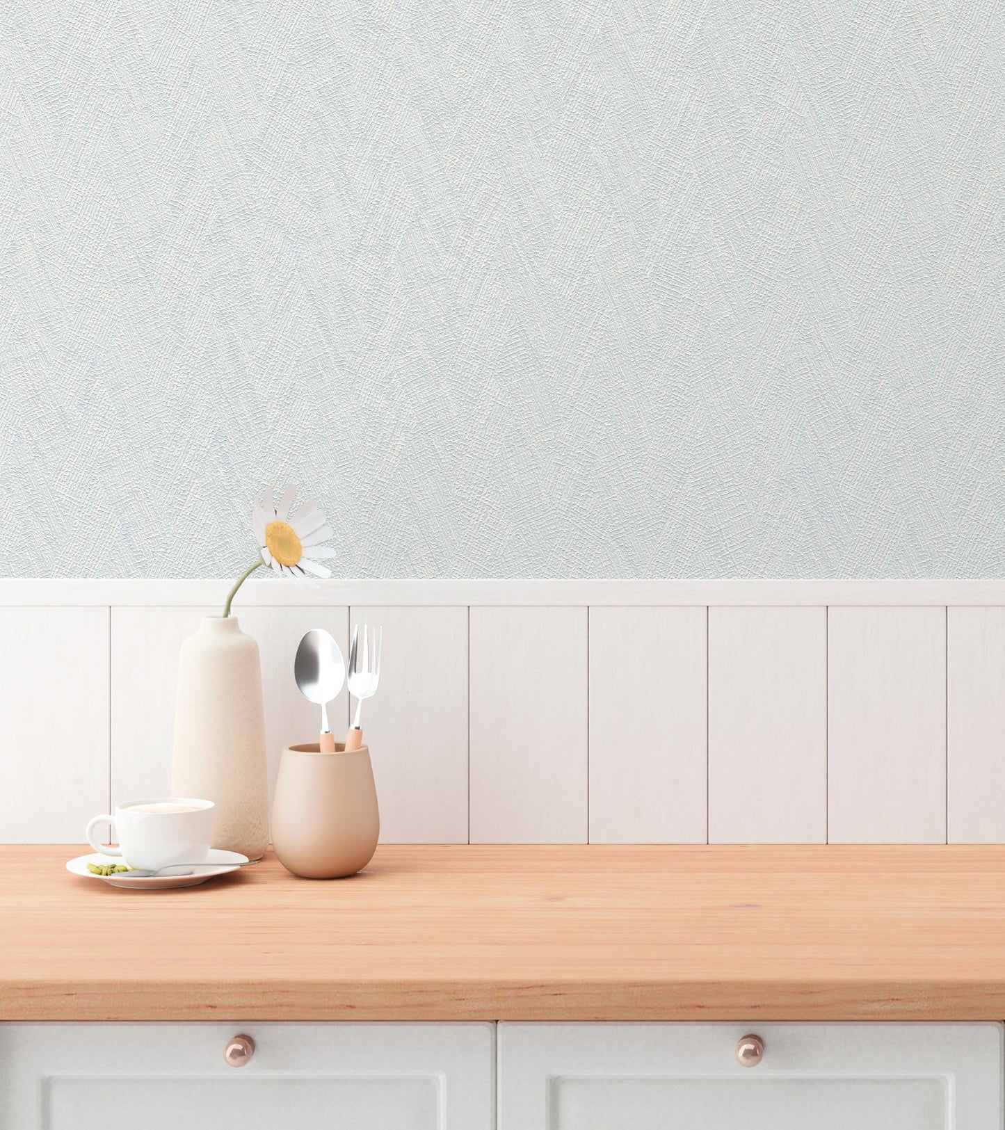 Mustertapete Fischgrät-Weboptik Pastellblau - 10,05 m x 0,53 m