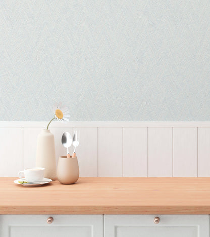 Mustertapete Fischgrät-Weboptik Pastellblau - 10,05 m x 0,53 m