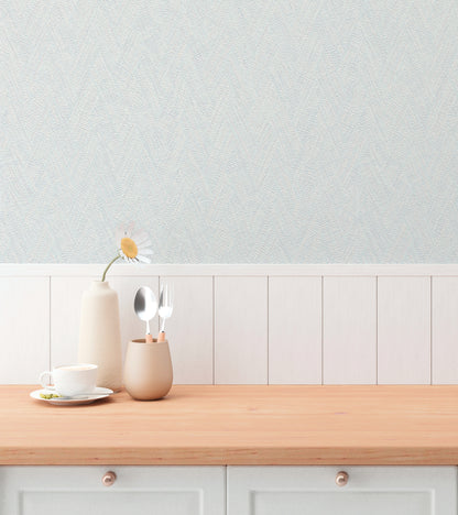 Mustertapete Fischgrät-Weboptik Pastellblau - 10,05 m x 0,53 m