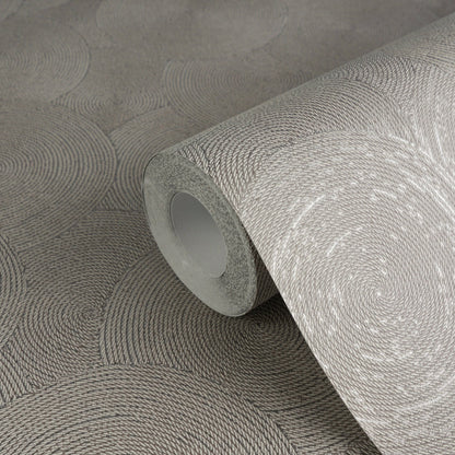 Mustertapete Seil-Spiralen Taupe - 10,05 m x 0,53 m