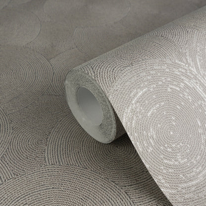 Mustertapete Seil-Spiralen Taupe - 10,05 m x 0,53 m