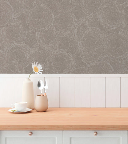 Mustertapete Seil-Spiralen Taupe - 10,05 m x 0,53 m