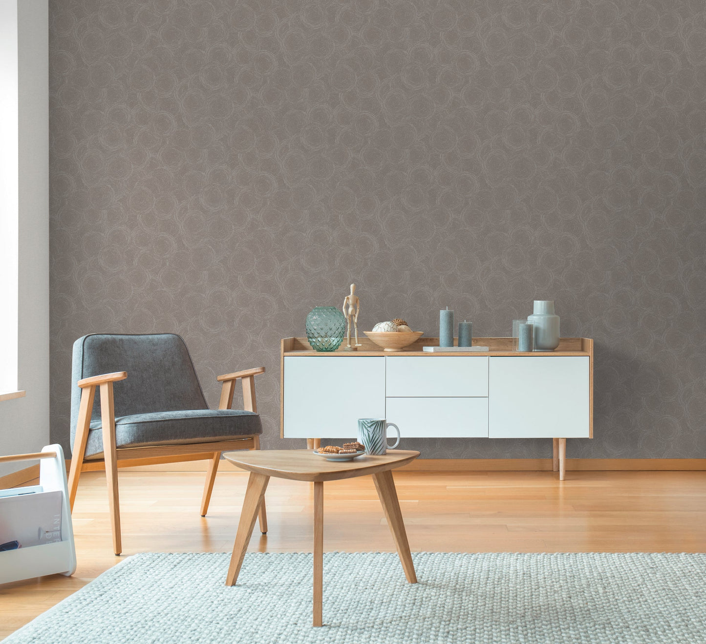 Mustertapete Seil-Spiralen Taupe - 10,05 m x 0,53 m