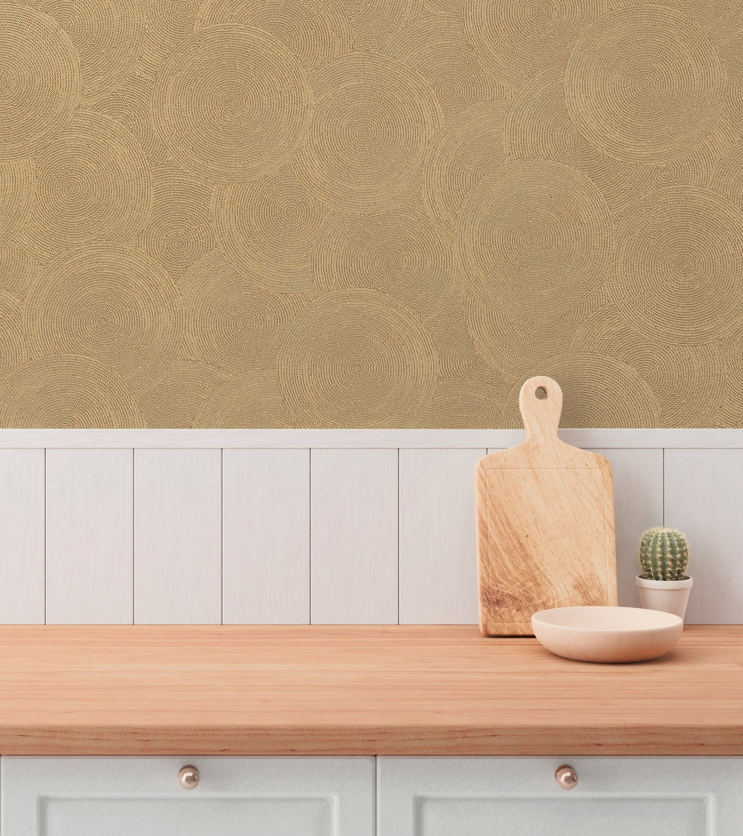 Mustertapete Seil-Spiralen Gold-Beige - 10,05 m x 0,53 m