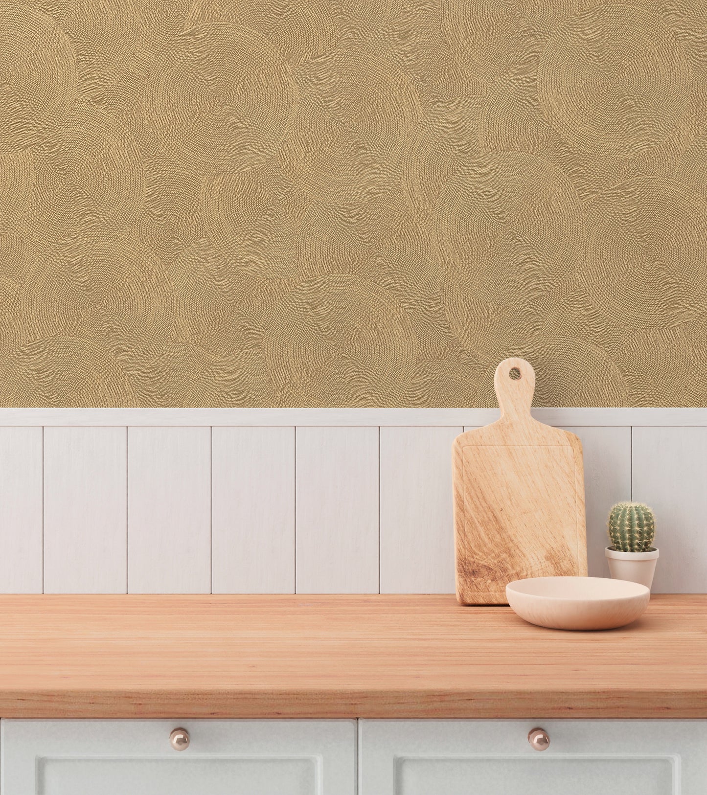 Mustertapete Seil-Spiralen Gold-Beige - 10,05 m x 0,53 m