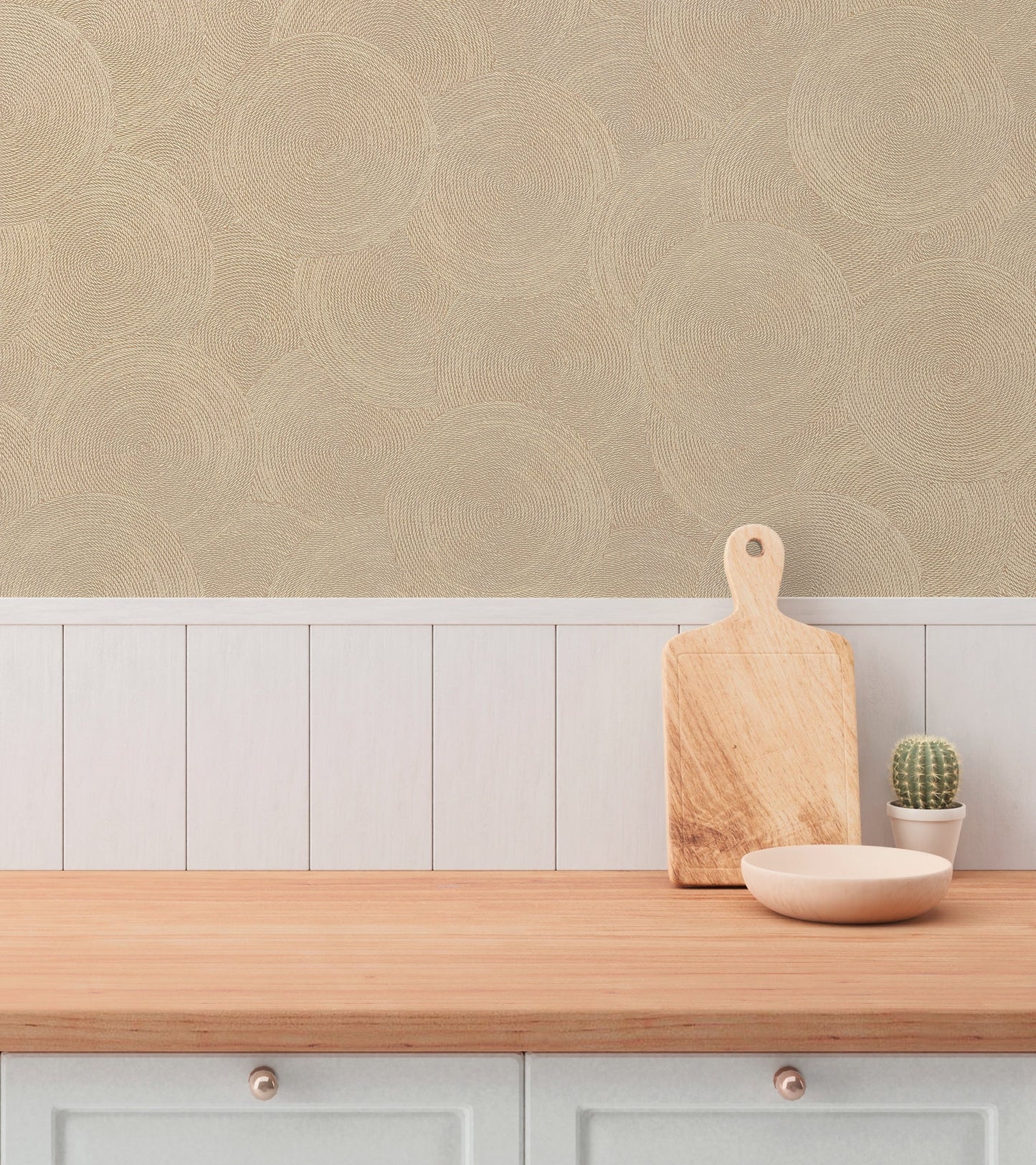 Mustertapete Seil-Spiralen Hellbeige - 10,05 m x 0,53 m