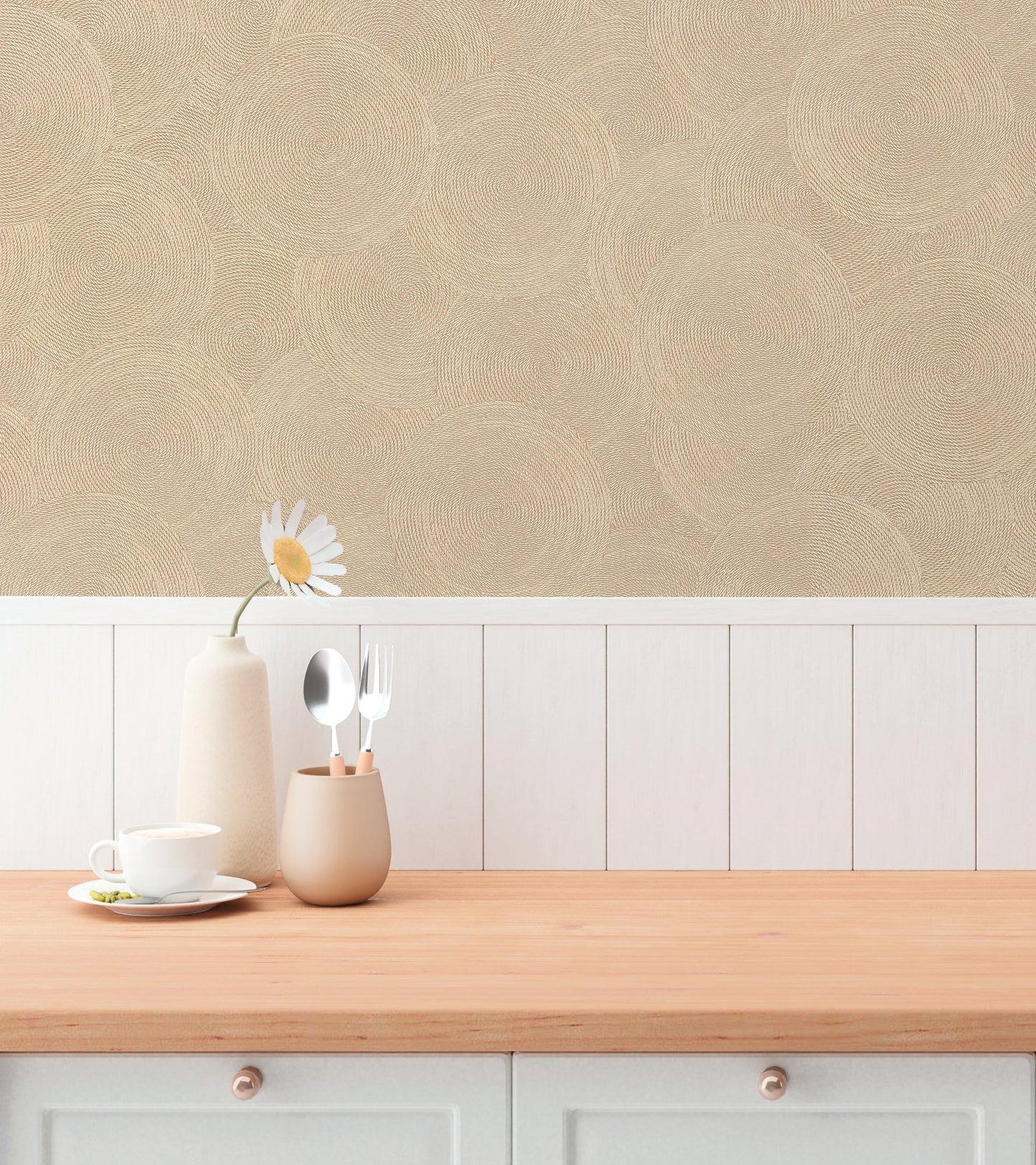 Mustertapete Seil-Spiralen Hellbeige - 10,05 m x 0,53 m
