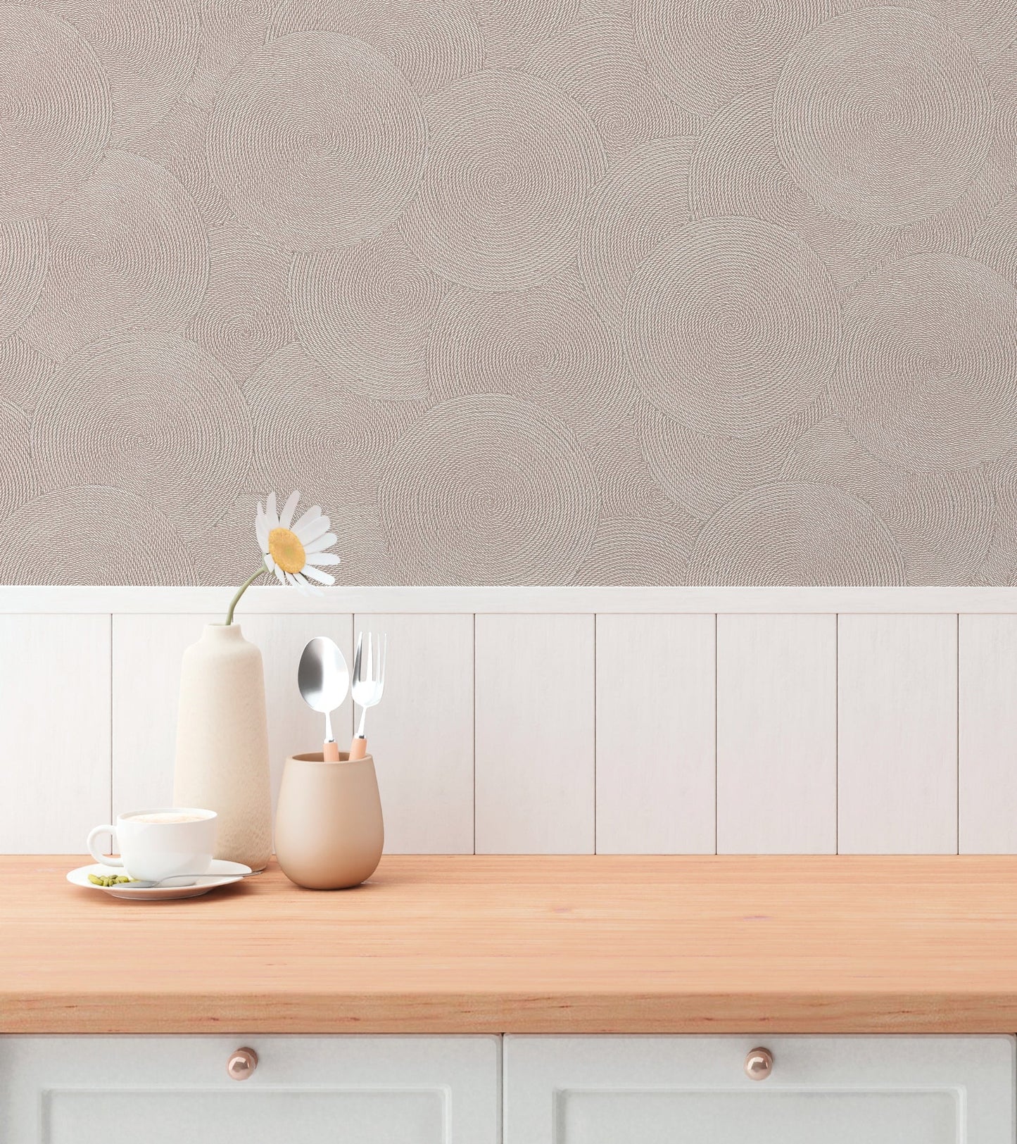Mustertapete Seil-Spiralen Altrosa - 10,05 m x 0,53 m