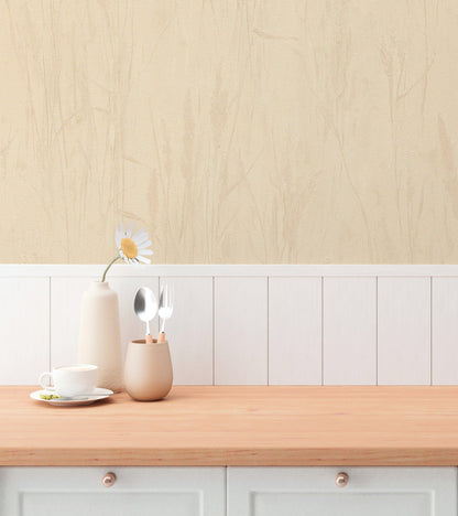 Mustertapete Gräser-Silhouette Apricot-Beige - 10,05 m x 0,53 m