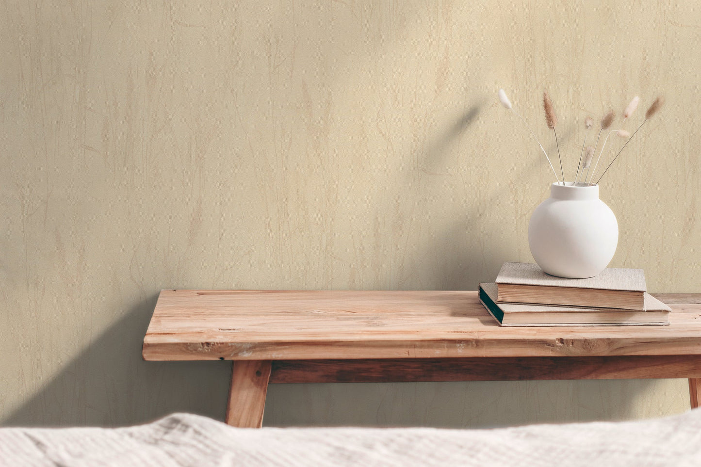 Mustertapete Gräser-Silhouette Apricot-Beige - 10,05 m x 0,53 m