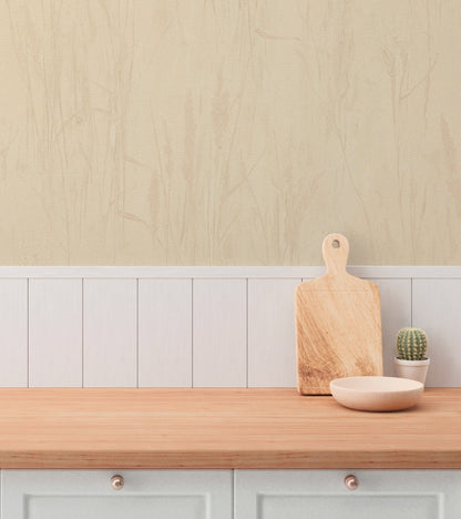 Mustertapete Gräser-Silhouette Apricot-Beige - 10,05 m x 0,53 m