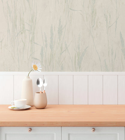 Mustertapete Gräser-Silhouette Mint-Grau - 10,05 m x 0,53 m