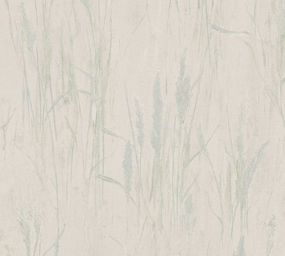 Mustertapete Gräser-Silhouette Mint-Grau - 10,05 m x 0,53 m