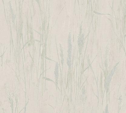 Mustertapete Gräser-Silhouette Mint-Grau - 10,05 m x 0,53 m