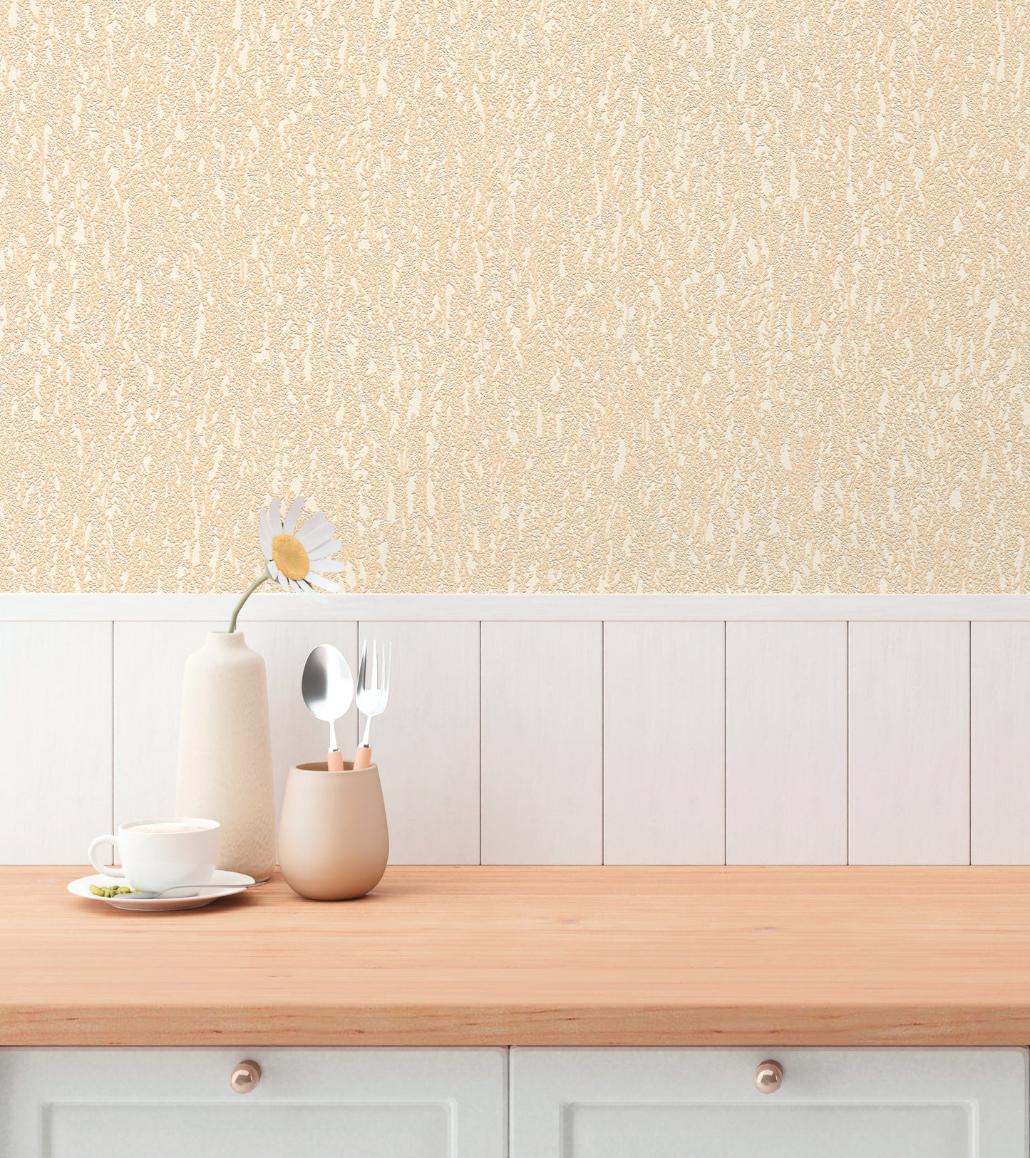 Mustertapete Natur-Struktur Apricot-Beige - 10,05 m x 0,53 m