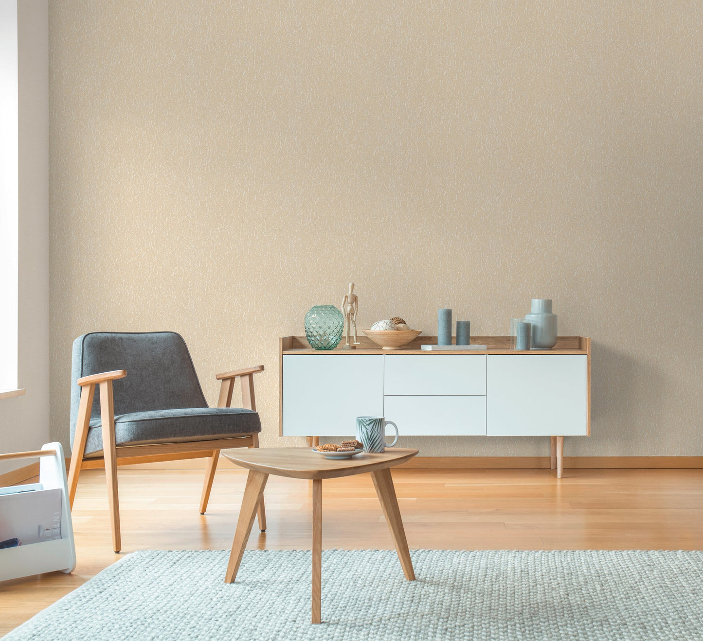 Mustertapete Natur-Struktur Apricot-Beige - 10,05 m x 0,53 m
