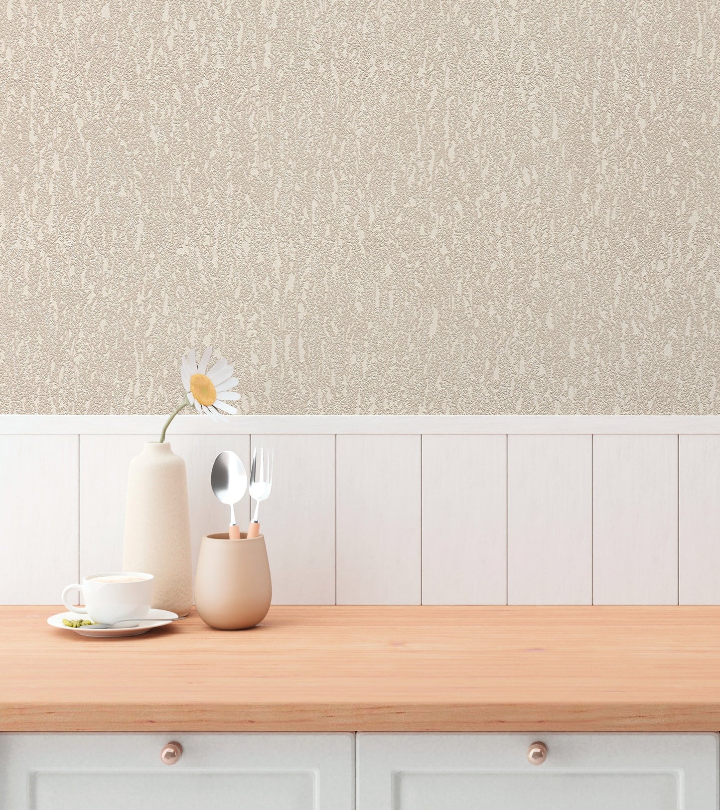 Mustertapete Natur-Struktur Beige-Grau - 10,05 m x 0,53 m