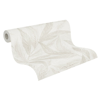 Mustertapete Farn-Blätter Beige-Grau - 10,05 m x 0,53 m