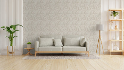 Mustertapete Farn-Blätter Beige-Grau - 10,05 m x 0,53 m