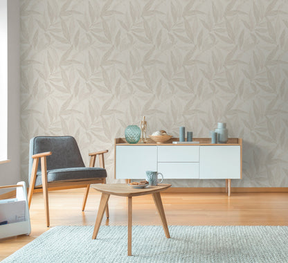 Mustertapete Farn-Blätter Beige-Grau - 10,05 m x 0,53 m