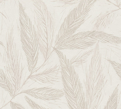 Mustertapete Farn-Blätter Beige-Grau - 10,05 m x 0,53 m