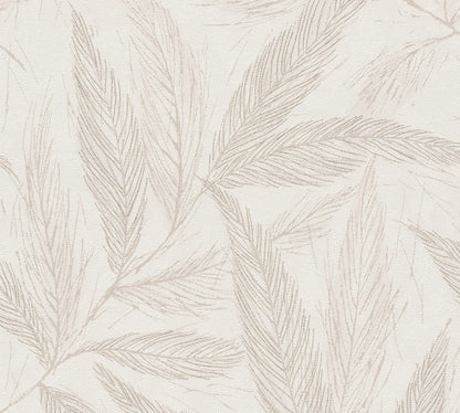 Mustertapete Farn-Blätter Beige-Grau - 10,05 m x 0,53 m