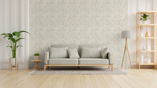 Strukturtapete Farn-Blätter Mint-Beige - 10,05 m x 0,53 m